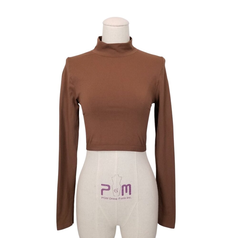Free People Intimately Cropped Mock Neck Long Sleeve Brown Sz Medium/Large